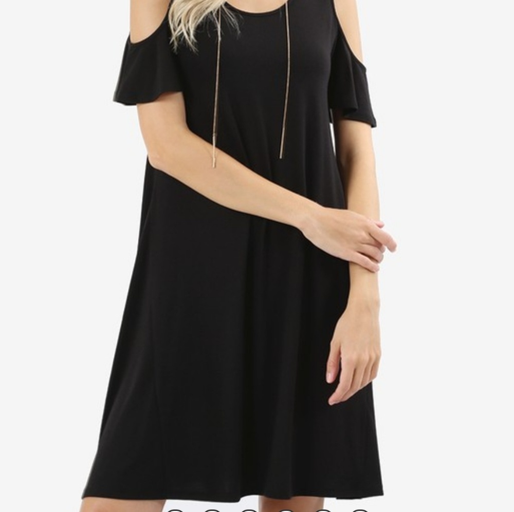 Last 2!Open Shoulder Black Dress - Picture 2 of 2